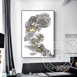 Abstract Luxury fluid art painting, alcohol ink technique background, black and gold,modern brush design, oriental artistic, ocean, marble