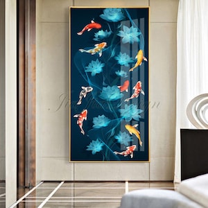 Modern Chinese Style Canvas Painting Wall Art Lucky Fish Koi Animal Posters and Prints Nine Fish for Home Decoration Cuadros