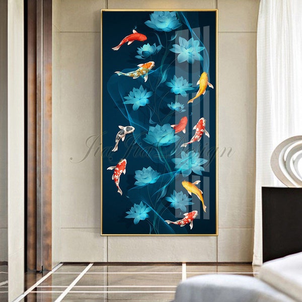 Peinture sur toile de style chinois moderne Art mural Lucky Fish Koi Animal Affiches et impressions Neuf poissons pour la décoration de la maison Cuadros