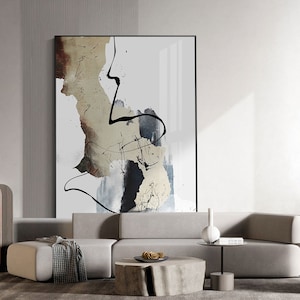 Impressão de arte abstrata download instantâneo para impressão, grande pintura contemporânea moderna Cinza Neutro Branco, 50x70cm, impressão artística e pôster