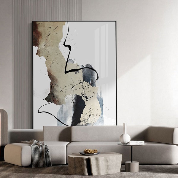 Abstract art print instant download printable, large modern contemporary painting Grey Neutral White, 50x70cm, art print & poster