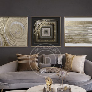 Luxury Gold Silver Series, 3 Sets Vintage Chassical Gold Bronze Home Decor Nordic Canvas Wall Art Printable, Digital Print Poster, Square