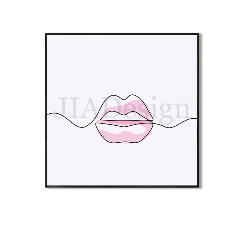 Pink Lips Line Art Printable Continuous Line Drawing Etsy