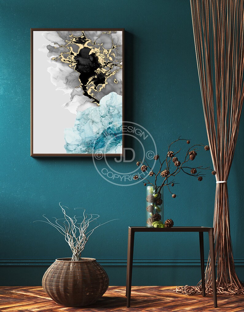 Gold Foil Ink Art Abstract Art Prints Large Wall Art Etsy