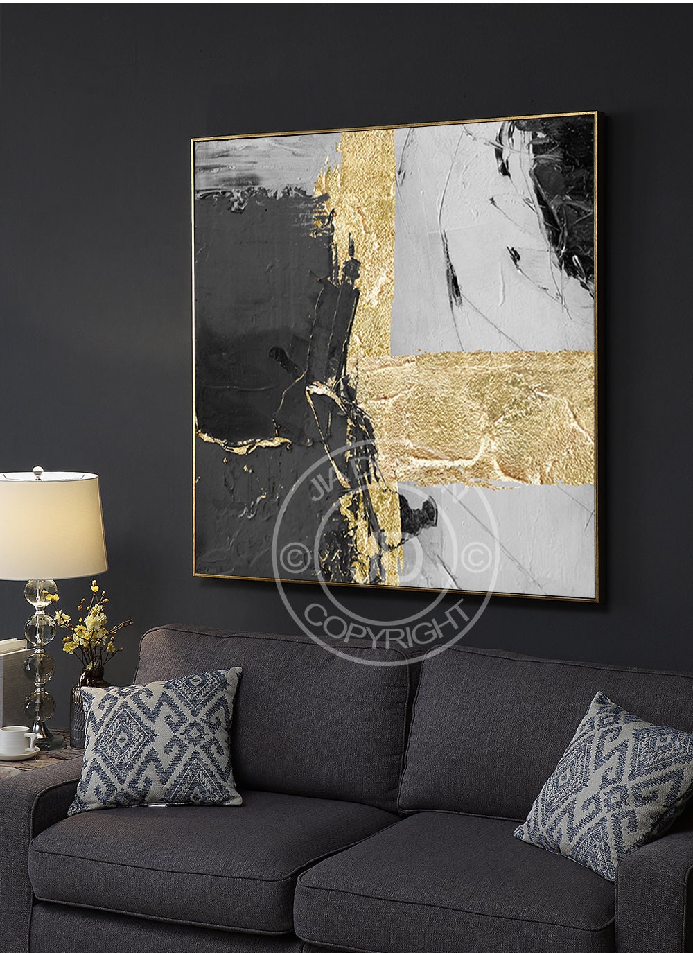 Gold & Black Painting Printable Large Abstract Painting Etsy