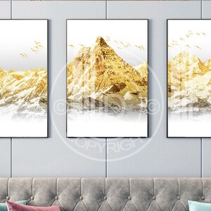 3 Sets of Digital Interior Art, Golden Wall Art Printable, Modern ...