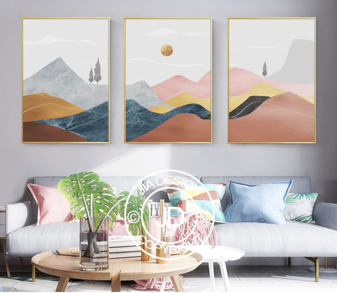Contemporary Wall Art, Abstract Nordic Geometric Mountain Landscape