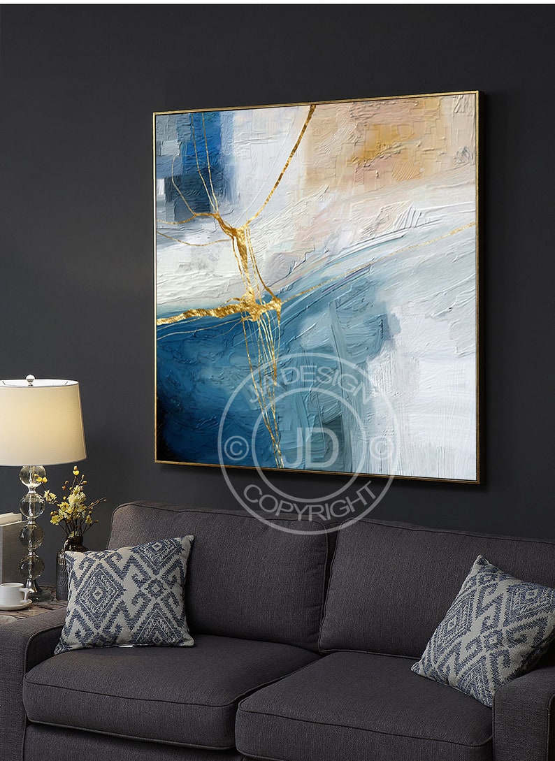 Square Luxury Mixed Colors Painting Abstract Gold Foil Etsy