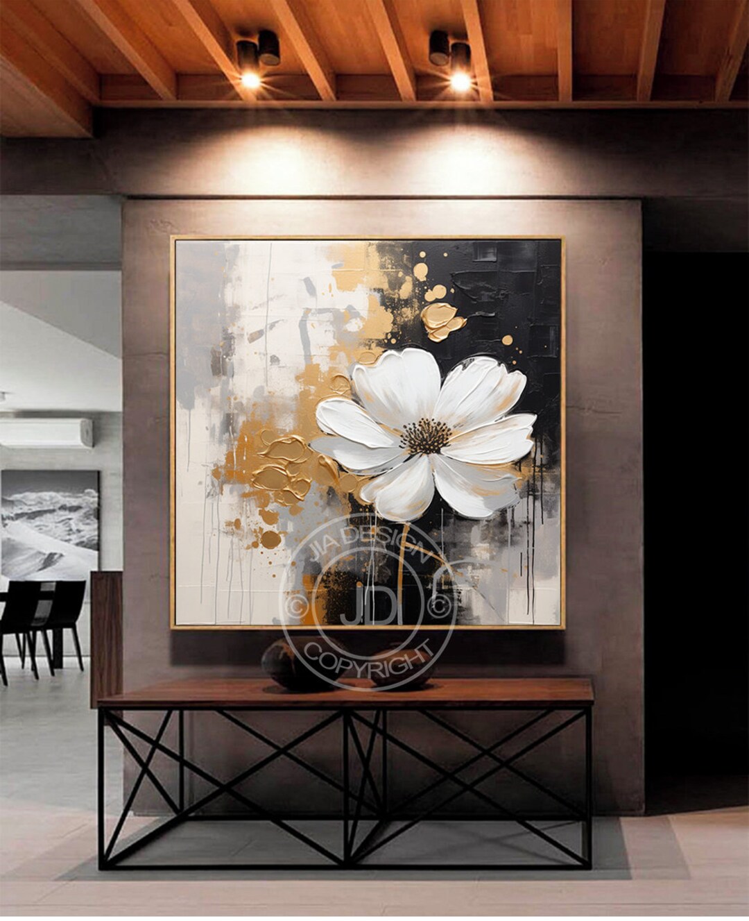 White and Gold Flower Wall Art Printable, Modern Abstract Decor, in the ...