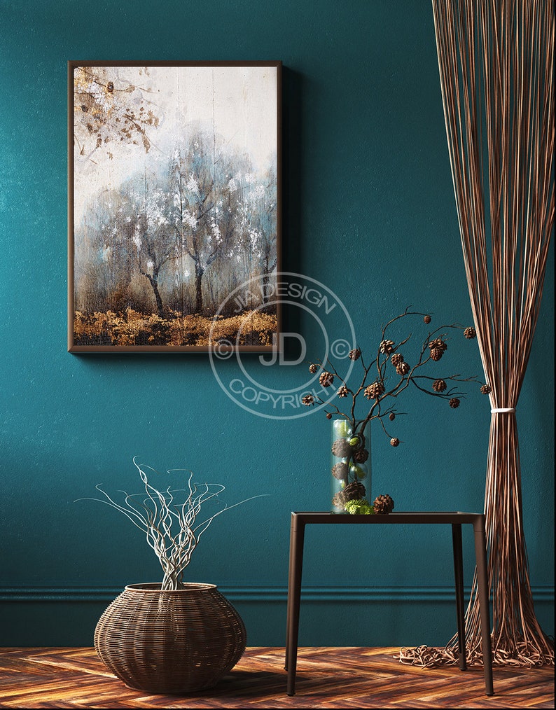 Hand Painted Canvas Wall Art Printable Golden Leaves Against Etsy