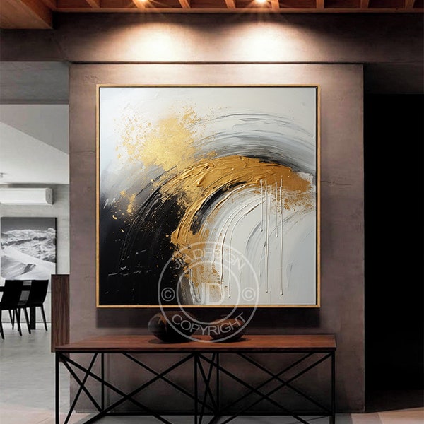 Abstract painting with black and gold splashes on it, mandy disher, swirling vortexes, danish golden age, textured canvas art, digital