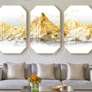 3 Sets of Digital Interior Art, Golden Wall Art Printable, Modern ...