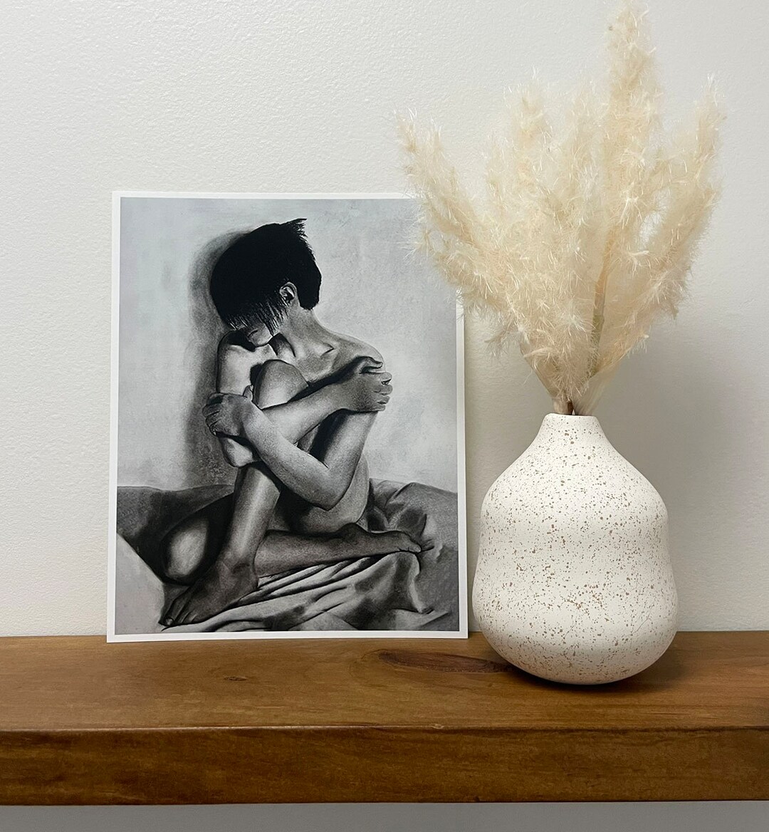 Charcoal Figure Drawing - Fine Art Print - Black and White - Moody - Etsy