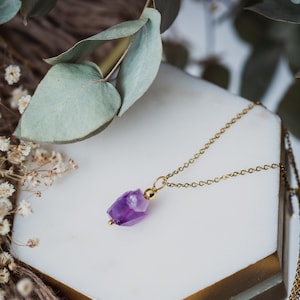 Amethyst cluster necklace made of stainless steel - 50 cm + 5 cm extension - gift idea, protective stone for harmony, birthstone