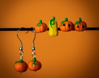 Halloween Schmuck: Kürbis Ohrringe - Jack O'Lantern - Stecker oder Hänger I Edelstahl I FIMO I handgemacht I Herbskollektion