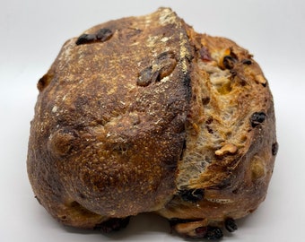 Organic dried fruits and walnut sourdough bread