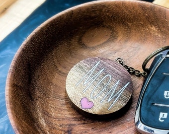 Handmade Blackwalnut Mom Keychain ~ made one at a time ~ epoxy filled engravings ~ FREE SHIPPING