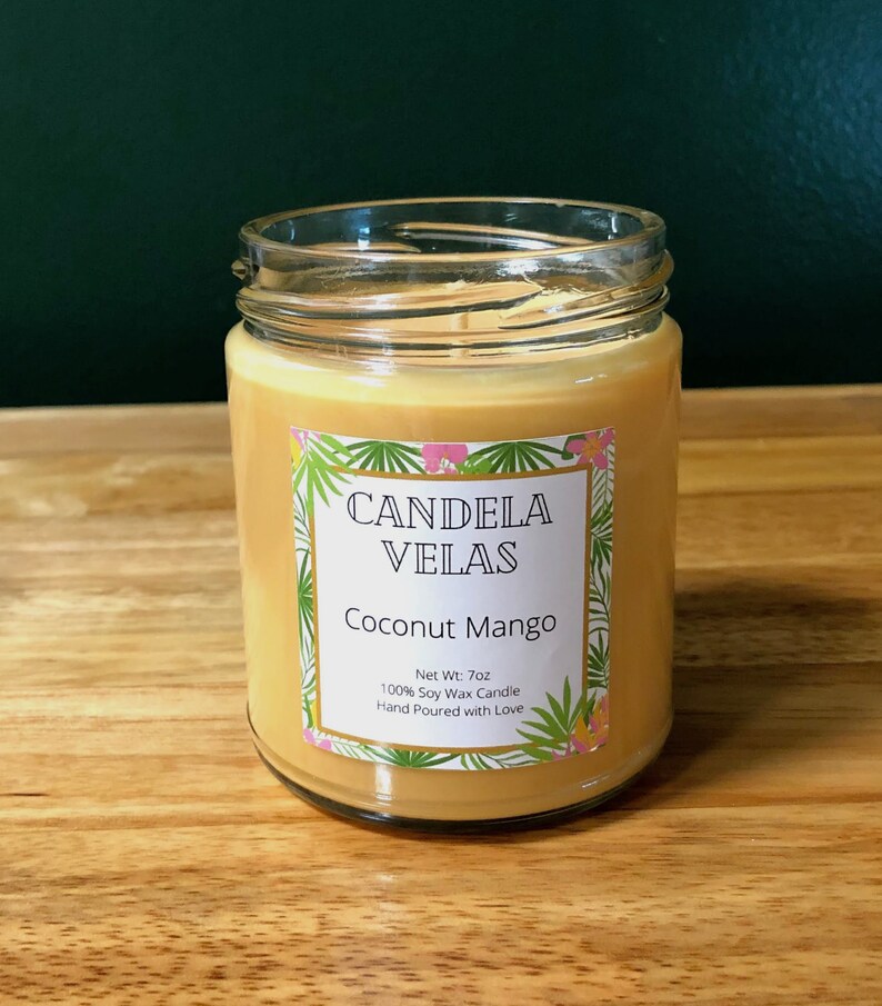Coconut Mango Scented Candle Soy Candle Hand Made Candle Tropical Scented Candle Mango Candle