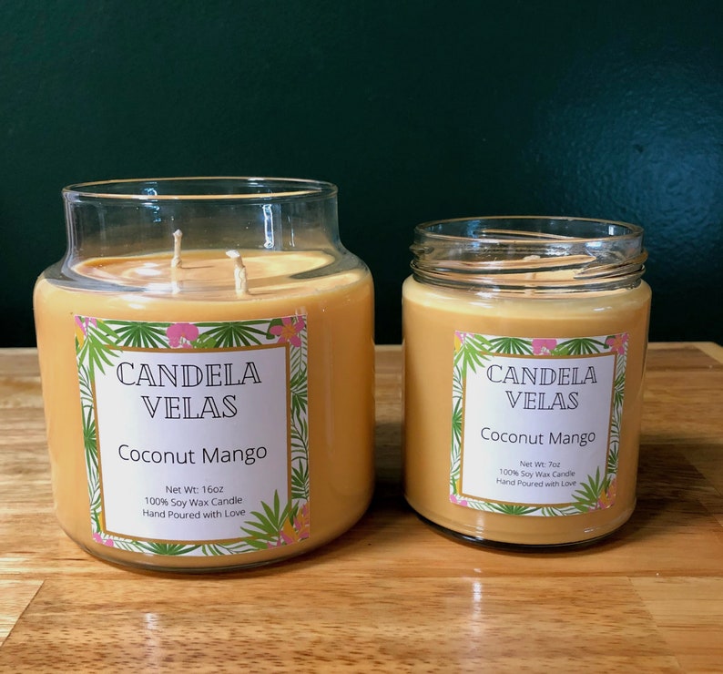 Coconut Mango Scented Candle Soy Candle Hand Made Candle Tropical Scented Candle Mango Candle