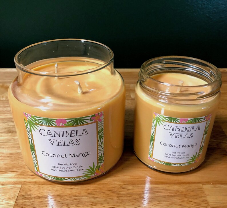 Coconut Mango Scented Candle Soy Candle Hand Made Candle Tropical Scented Candle Mango Candle