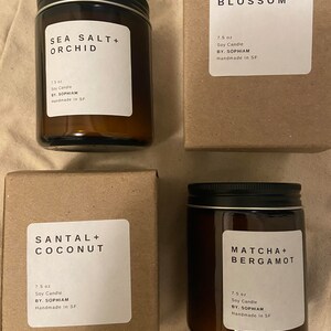 Sea Salt + Orchid 7.5 oz Standard Amber Jar Candle, Hand Pour Soy Candle, Relaxing Base of Tonka Bean, Amber, and A Hint of Musk