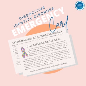 DID Emergency Card (pink) • Digital Download + bonus Plural Dictionary • Dissociative Identity Disorder • Medical Alert Card