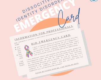 DID Emergency Card (pink) • Digital Download + bonus Plural Dictionary • Dissociative Identity Disorder • Medical Alert Card