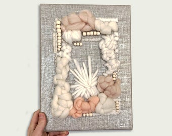 Painting frame punch needle modern embroidery weaving tapestry art yarn wool XL linen lamé silver