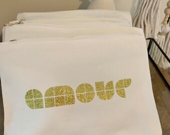 Personalized cotton pouch kit Amour love sequins gold, neon pink or neon orange