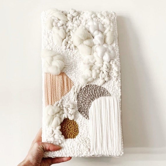 Tableau cadre punch needle moderne broderie tissage mural