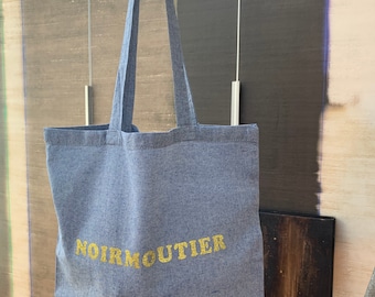 Bag tote bag shopping bag personalized cotton Noirmoutier chambray blue golden glitter
