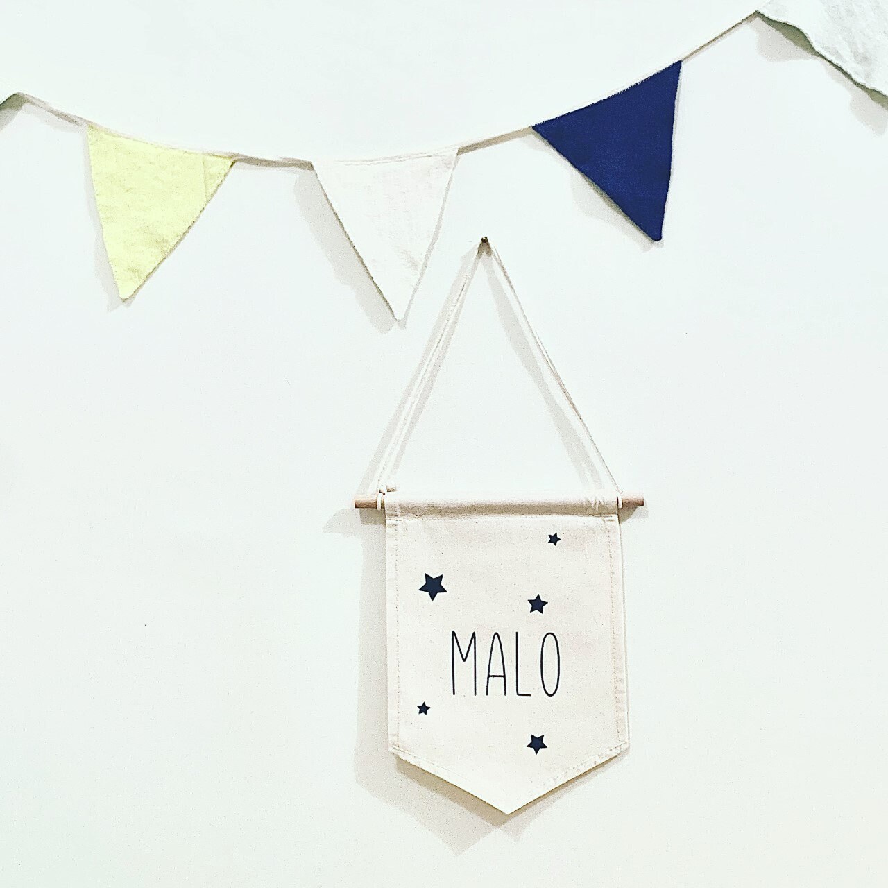 Fanion Drapeau Guirlande Décoratif Cadeau Naissance Personnalisé Écru