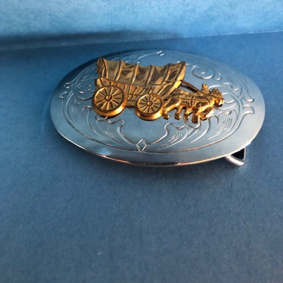 BELT BUCKLE, Conestoga Wagon, Covered Wagon, Oval With Brass Wagon Etsy