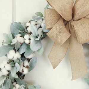Cotton Wreath, Lambs Ear Wreath, Farmhouse Wreath, Year Round Wreath ...