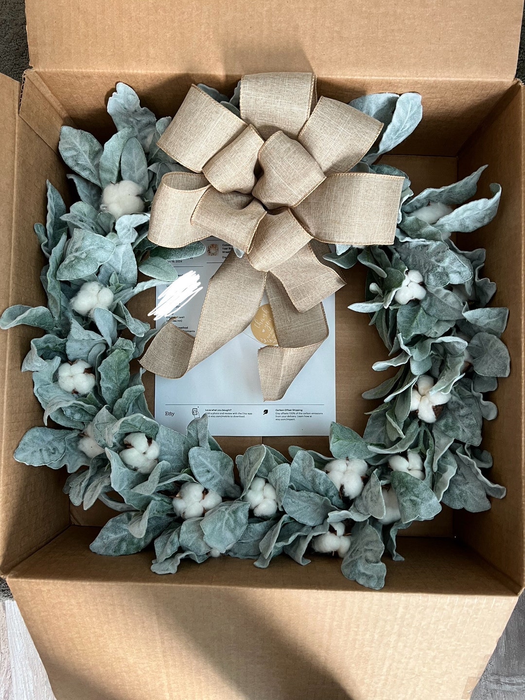 Cotton Wreath, Lambs Ear Wreath, Farmhouse Wreath, Year Round Wreath ...