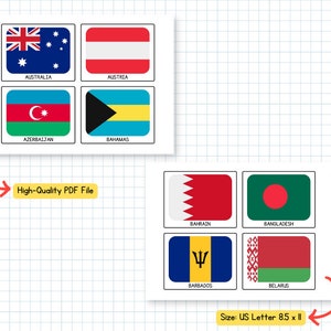 Printable World Country Flags for Kids Learning 195 - Etsy