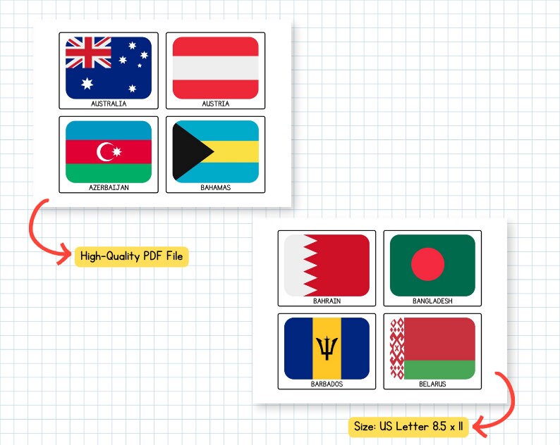 Printable World Country Flags for Kids Learning 195 - Etsy