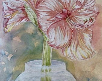 Soft Amaryllis - Original Artwork Hand Painted Only 1 Available