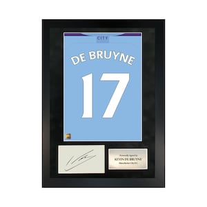Kevin de Bruyne / Camisa firmada a mano Marco del póster trasero w / COA