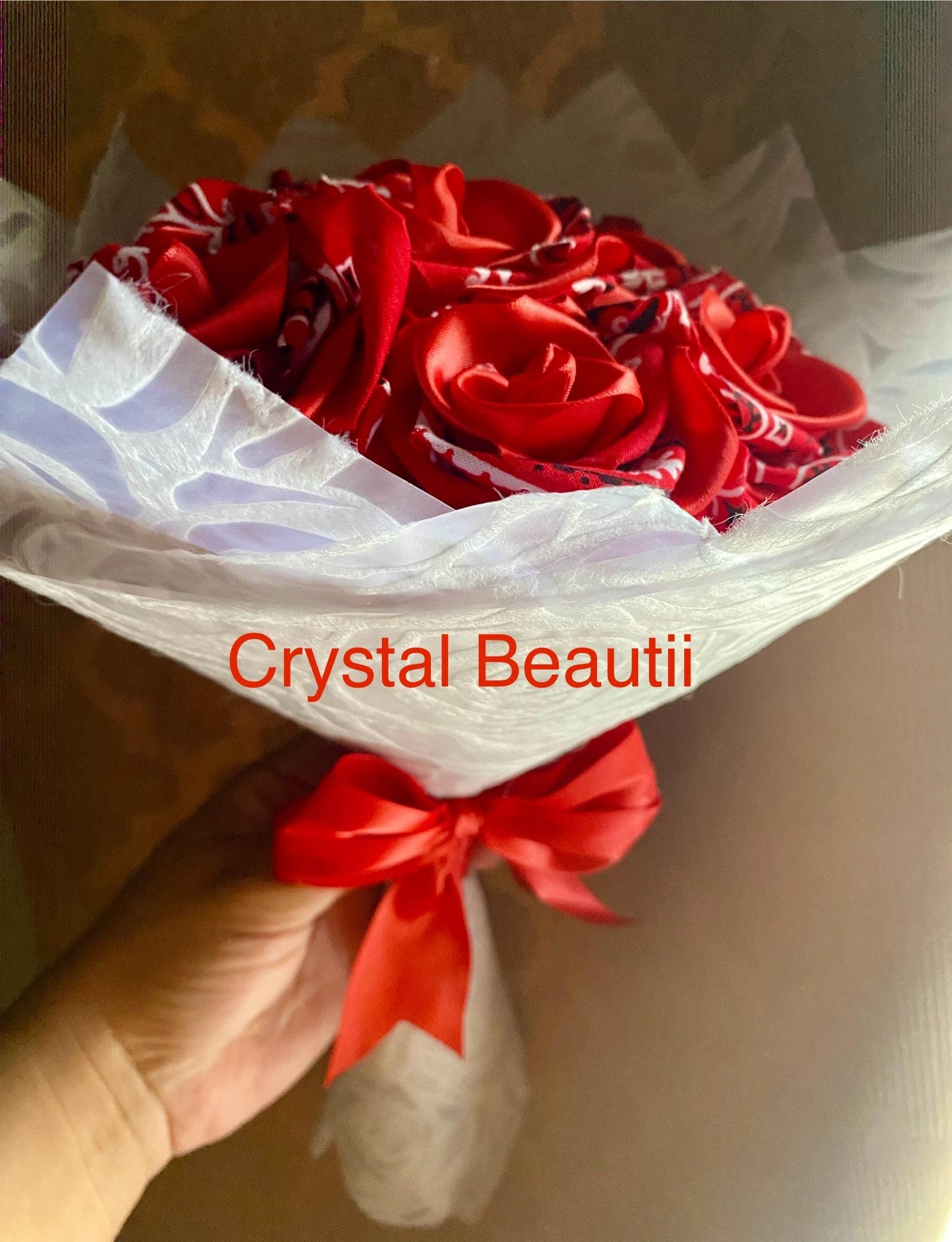 Red Bandana Ribbon Rose Bouquet, 7 Rose Bouquet, Valentines Day Red Bandana Ribbon Rose Bouquet, 7 Rose Bouquet, Valentines Day