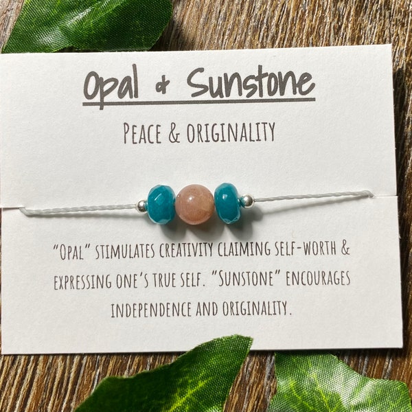 Opal and Sunstone adjustable bracelet, opal and sunstone peace and originality bracelet, holistic jewelry, gemstone bracelet, Christmas gift