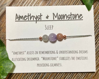 Amethyst and Moonstone adjustable bracelet, amethyst and moonstone sleep bracelet, holistic jewelry, insomnia gift, Christmas gift