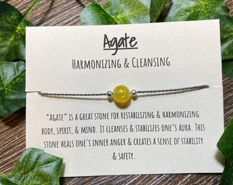 Agate adjustable bracelet, agate harmonizing cleansing bracelet, harmonizing cleansing gift, mental health gift