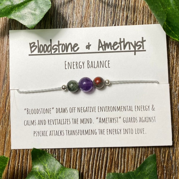 Bloodstone and Amethyst adjustable bracelet, bloodstone and amethyst energy balancing bracelet, holistic jewelry, Christmas gift, gemstone