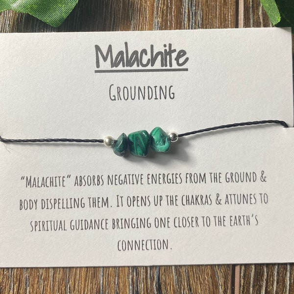 Malachite chip adjustable bracelet, malachite grounding bracelet, grounding adjustable bracelet, spiritual gift, holistic jewelry