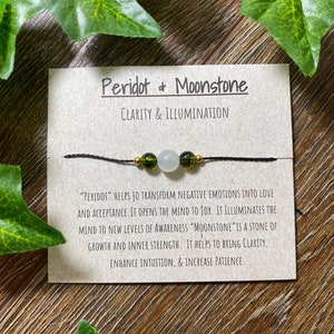 Peridot Moonstone Bracelet: Adjustable Crystal Cord Bracelet