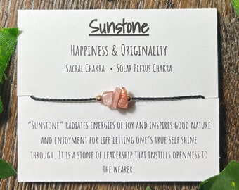 Sunstone Chip Bracelet: Adjustable Cord, Sacral Chakra Jewelry