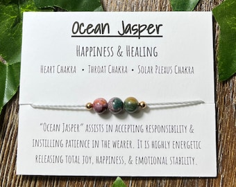 Ocean Jasper adjustable bracelet, ocean jasper happiness and healing bracelet, heart, throat, and solar plexus chakra bracelet