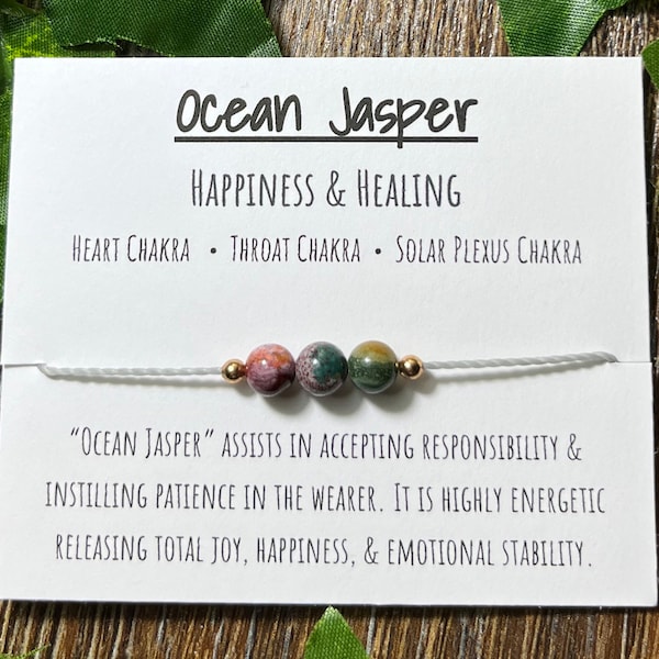Ocean Jasper adjustable bracelet, ocean jasper happiness and healing bracelet, heart, throat, and solar plexus chakra bracelet