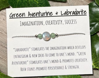 Green aventurine and labradorite adjustable bracelet, green aventurine and labradorite creativity bracelet, imagination creativity success